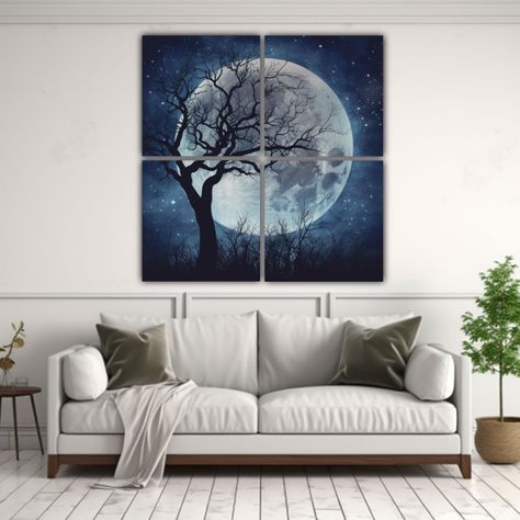 Cuadro Moderno Noche Estrellada Con Luna Llena En 180x180 Cm-2