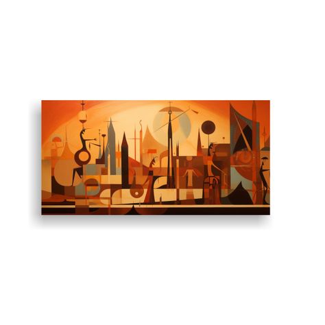 Pintura Mural Egipcia Moderna En Tonos Abstractos 140x70cm-0