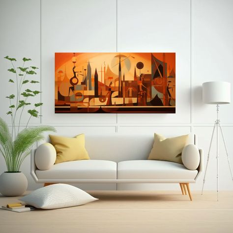 Pintura Mural Egipcia Moderna En Tonos Abstractos 140x70cm-2