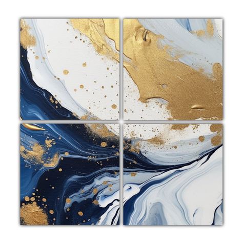 Cuadros Acuarela Intensidad Blanco Y Oro, Arte 80x80 Cm-0
