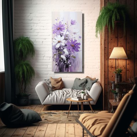 Pintura Abstracta De Flores En Lienzo En Tonos 50x100cm-2