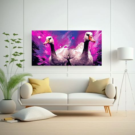 Imagen De Gansos En Colores Morado Y Rosa Arte 40x20 Cm-2
