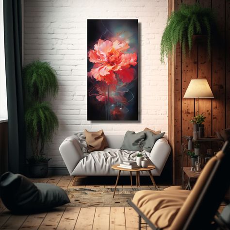 Pintura Abstracta Floral Detallada En óleo: 40x80cm-2