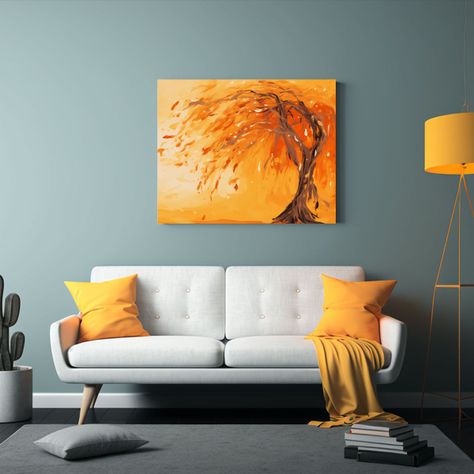 Cuadro Decorativo De Una Palmera En Colores Naranja Y Dorado 60x40cm-2