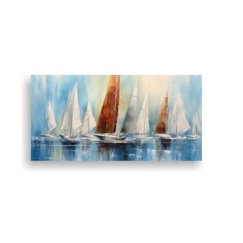 Cuadros Barcos Vela Acuarelas Colores Tonos 60x30cm-0