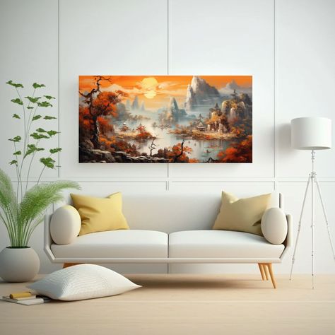 Cuadro Moderno Baño Amarillo Con Montaña China 100x50cm-2
