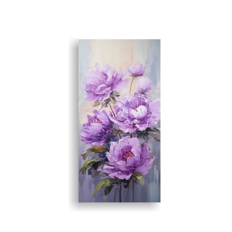 Cuadro Moderno Adorno Pintura De Peonías Moradas  50x100cm-0