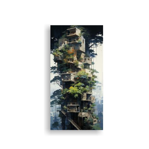Conceptual Lienzo Urbano Y Bosque Pintura 20x40cm-0