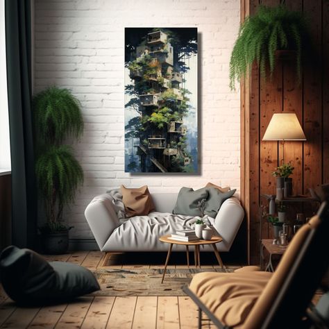 Conceptual Lienzo Urbano Y Bosque Pintura 20x40cm-2