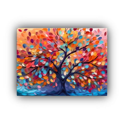 Cuadro De árbol Colorido Con Hojas En Ramas Colgantes Para  40x30cm-0