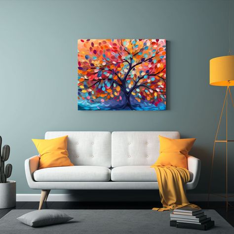 Cuadro De árbol Colorido Con Hojas En Ramas Colgantes Para  40x30cm-2