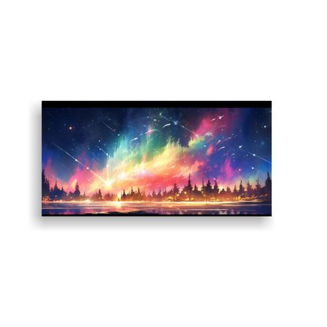 Pintura Espectacular Aurora Boreal Con Arcoíris 140x70cm-0