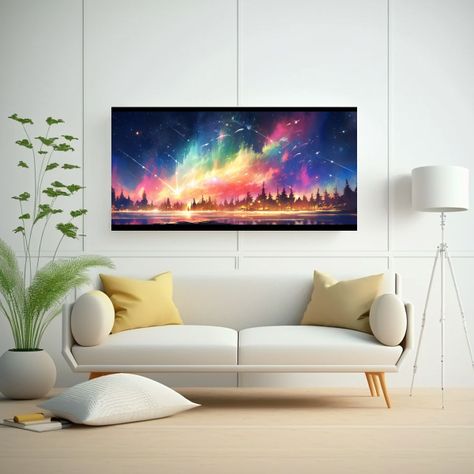 Pintura Espectacular Aurora Boreal Con Arcoíris 140x70cm-2