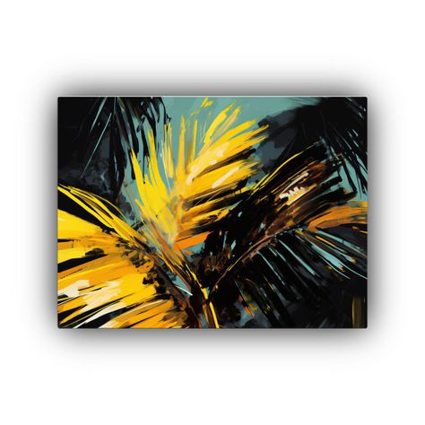 Cuadro Fotografía Hojas De Palmera Amarillas Ambiente Neono 120x80cm-0