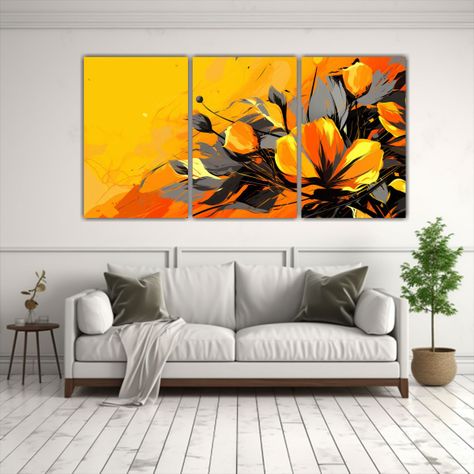 Set 3 Pinturas Decorativas Amarillo Y Naranja 240x120 Cm-2