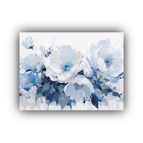 Cuadro Abstracto Simetría Flores Blanco Y Azul 50x40cm-0