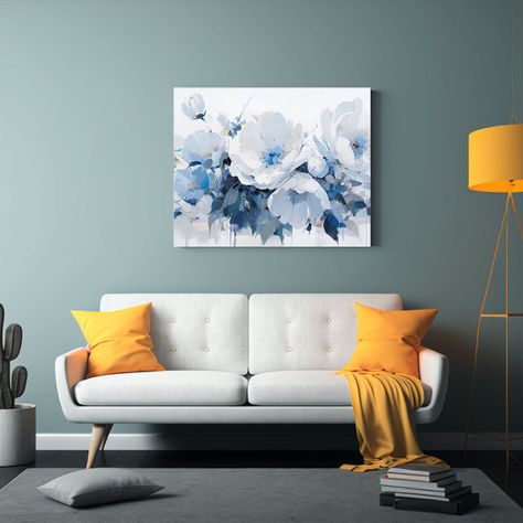 Cuadro Abstracto Simetría Flores Blanco Y Azul 50x40cm-2