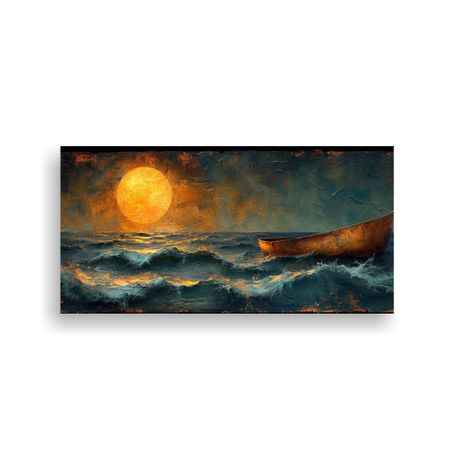 Barco Dorado En Olas: Diseño Photoshop En Estilo 160x80cm-0