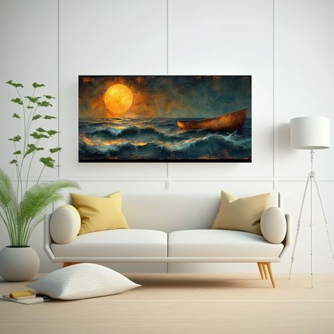 Barco Dorado En Olas: Diseño Photoshop En Estilo 160x80cm-2