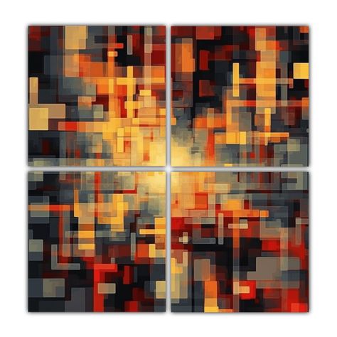 Cuatro Lienzos De Tela Dibujo Abstracción 140x140 Cm-0
