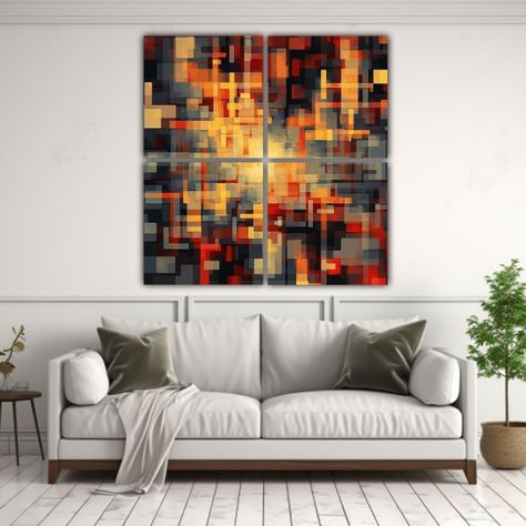Cuatro Lienzos De Tela Dibujo Abstracción 140x140 Cm-2