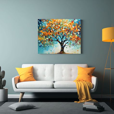 Pintura Al óleo De árbol Con Hojas Verdes: Decoración De  90x60cm-2