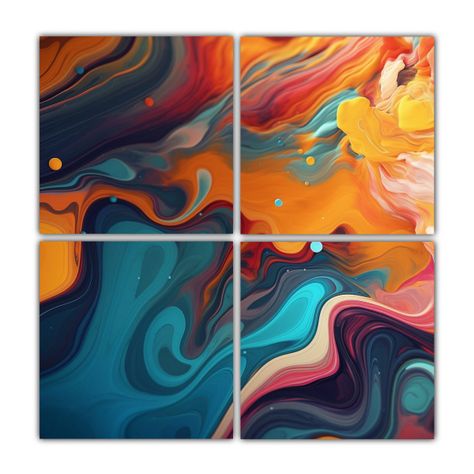 Cuatro Telas Con Concepto De Estética Líquida 100x100 Cm-0