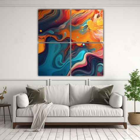 Cuatro Telas Con Concepto De Estética Líquida 100x100 Cm-2