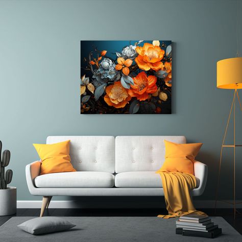 Pintura Lienzo Colores Vibrantes árbol Naranja En Ambiente  65x50cm-2