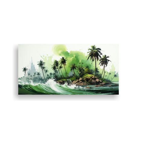 Cuadro Surrealista De Palmera En Verde Y Negro 100x50cm-0
