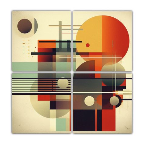 Cuadriptico Intenso Floral Geométrico Bauhaus 120x120 Cm-0
