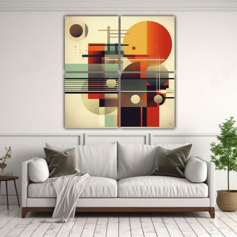 Cuadriptico Intenso Floral Geométrico Bauhaus 120x120 Cm-2