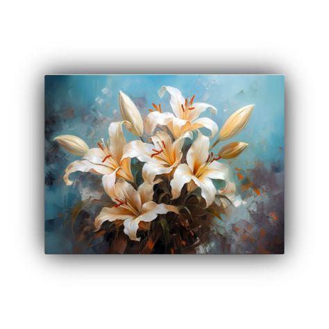 Cuadro De Decoración Horizontal Con Lirios Blancos En Un Fo 50x40cm-0