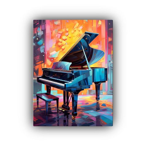 Pintura En Bastidor: Piano Central En Abstracción Colorida 40x60cm-0