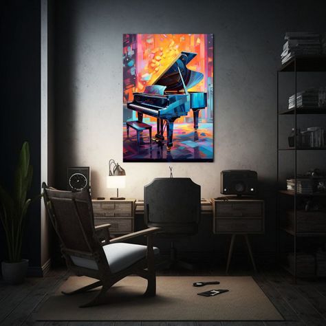 Pintura En Bastidor: Piano Central En Abstracción Colorida 40x60cm-2