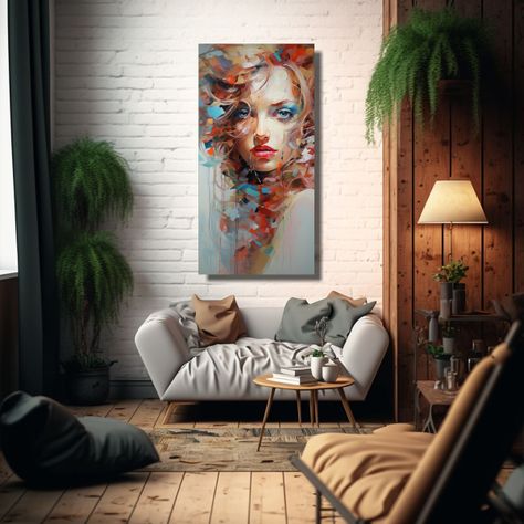 Pinturas Abstractas De Caras Femeninas: Arte 40x80cm-2