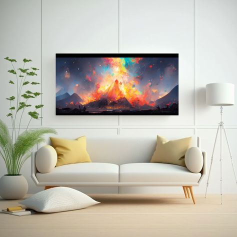 Cuadro Lienzo Expresión Volcán Arco Iris Negro 140x70cm-2