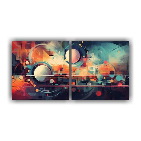 Set 2 Cuadros Pintura Mural Al óleo En Lienzo 40x20 Cm-0