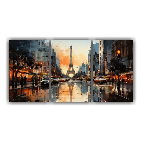 Conjunto 3 Cuadros Modernos Calle Ciudad Variada 180x90 Cm-0