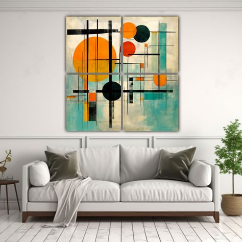 Cuatro Telas En Bastidor Patron Abstracto Eames 60x60 Cm-2
