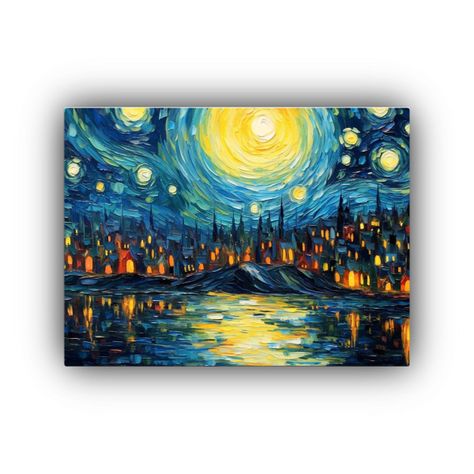 Cuadro Tema Visual: Noche Estrellada Con Luces Brillantes 120x80cm-0