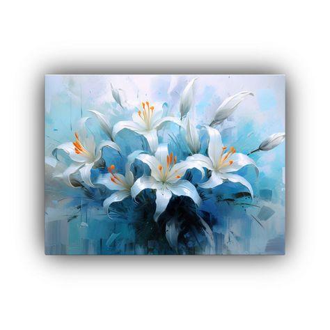 Dibujo De Composición De Ramo De Lirios Azules En Un Fondo  40x30cm-0