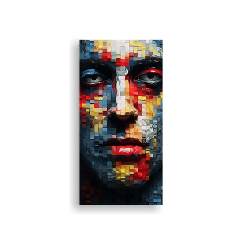 Cuadro Decorativo De Rostro Abstracto De Píxeles 60x120cm-0