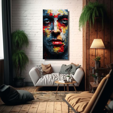 Cuadro Decorativo De Rostro Abstracto De Píxeles 60x120cm-2