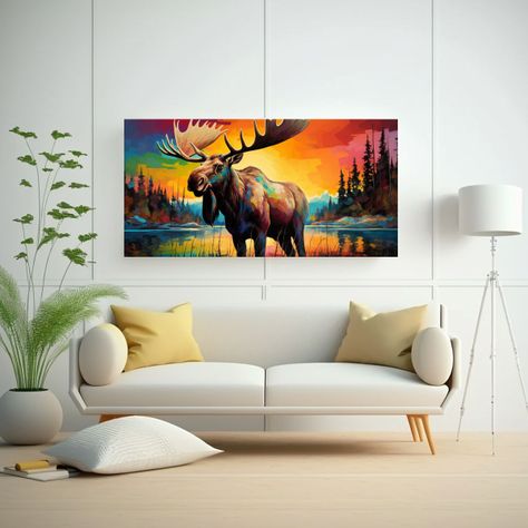 Lienzo Tema Riqueza Visual Alce Pintura Al Estilo 120x60cm-2