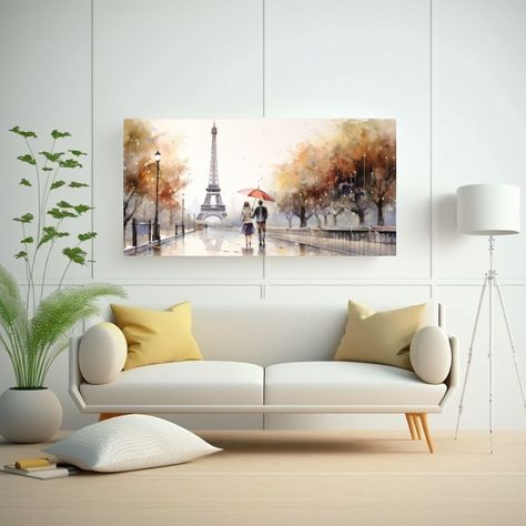 Pareja Joven Caminando Frente A La Torre Eiffel 60x30 Cm-2