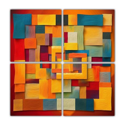 Cuadros Modernos Baño Con Colores Vivos De 100x100 Cm-0