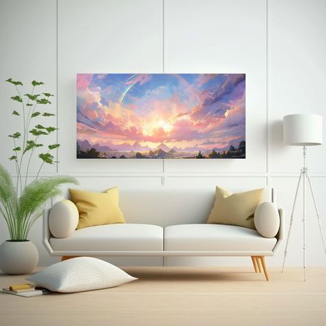 Pintura Abstracta Amanecer Con Colores Arcoíris I 140x70cm-2