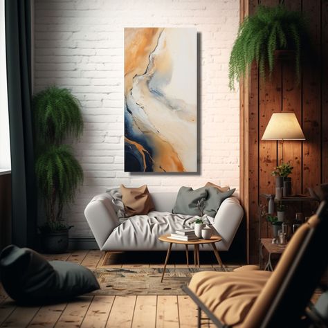 Pintura Abstracta De Flujo Acrílico Beige Ocre 50x100cm-2