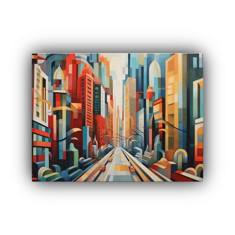 Cuadro Vintage Exuberantes Geometría De Calles Y Edificios. 75x50cm-0